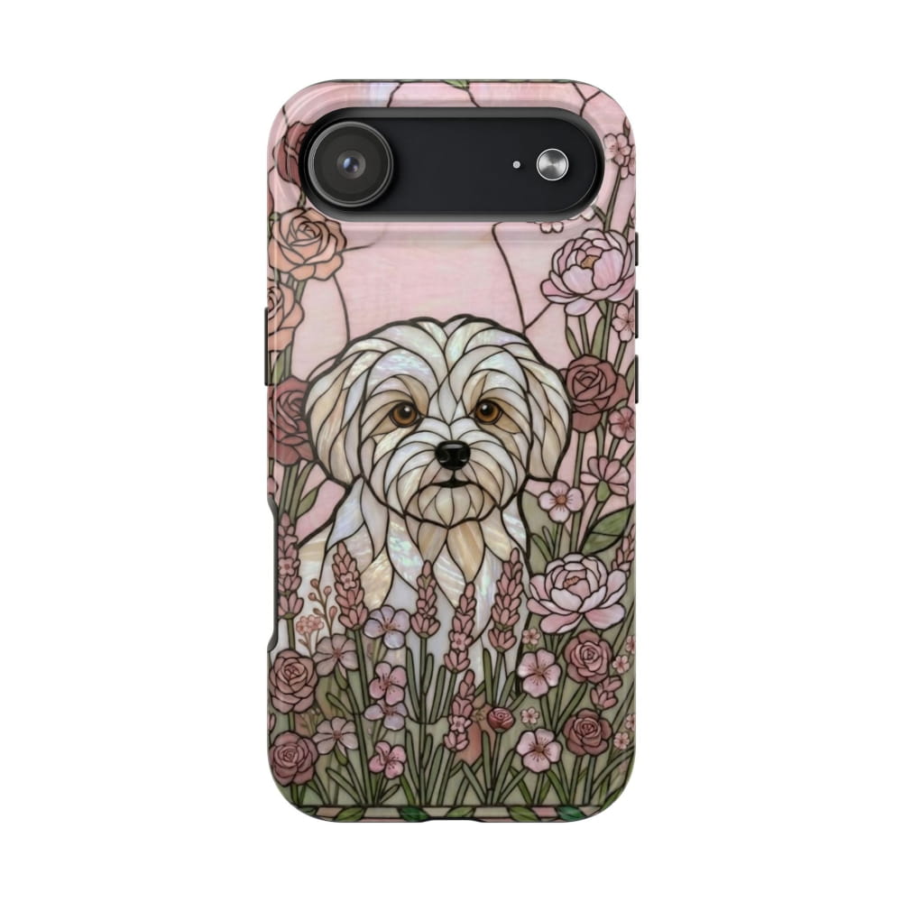 Maltese Stained Glass Style Tough Case, Rose Garden Theme - iPhone 17 Air - Phone Case