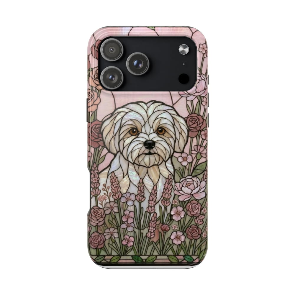 Maltese Stained Glass Style Tough Case, Rose Garden Theme - iPhone 17 Pro Max - Phone Case