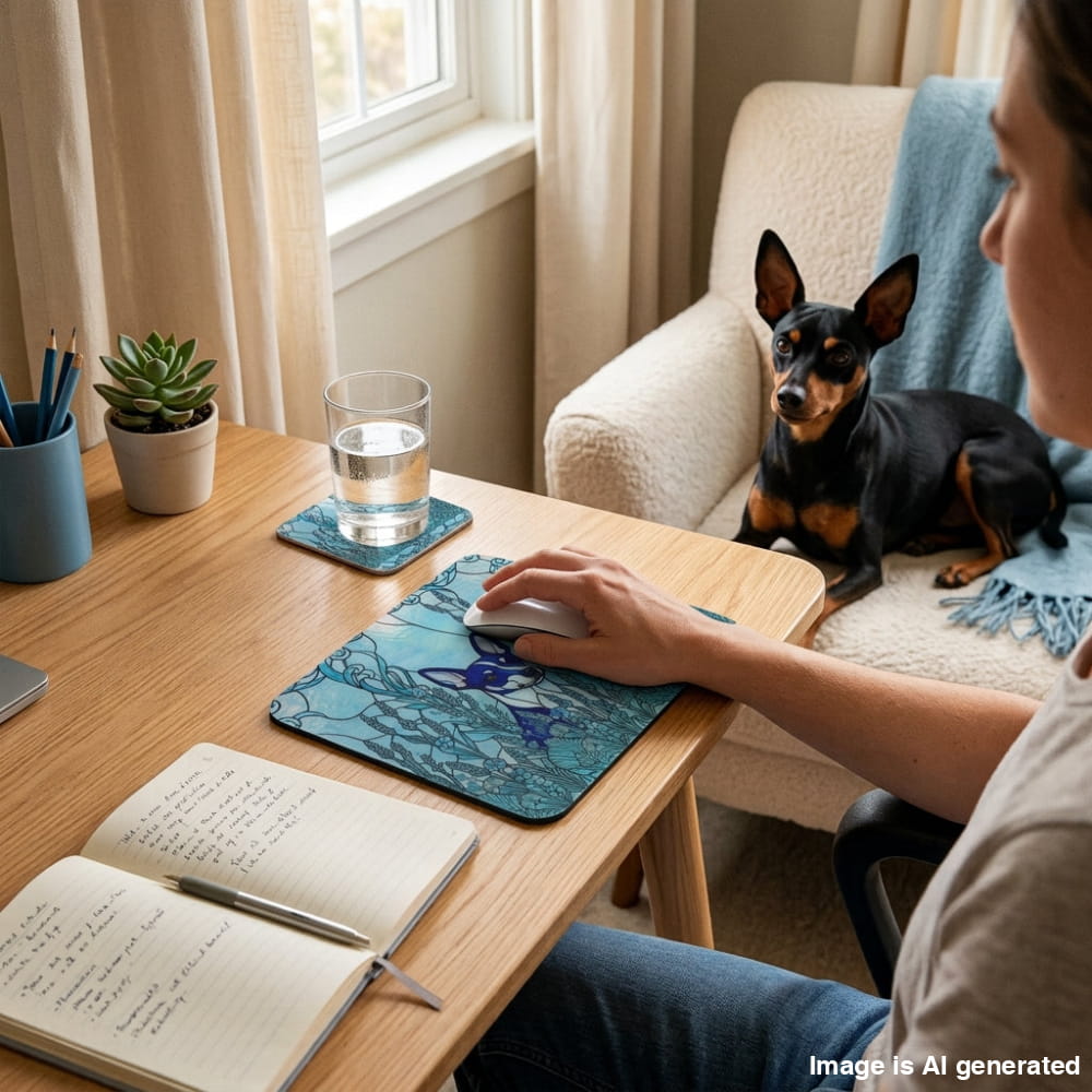 Mini Pinscher Ocean Blue Desk Set – Mouse Pad & Coaster - Bundles