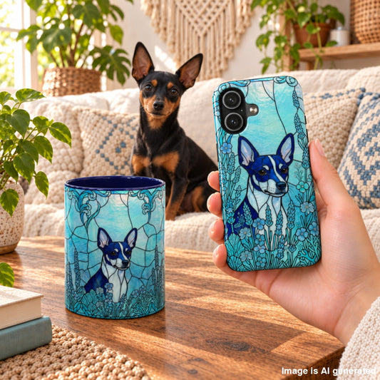 Mini Pinscher Stained Glass Style Ocean Blue Set, Mug & Phone Case - iPhone 17 Air / Navy - Bundles
