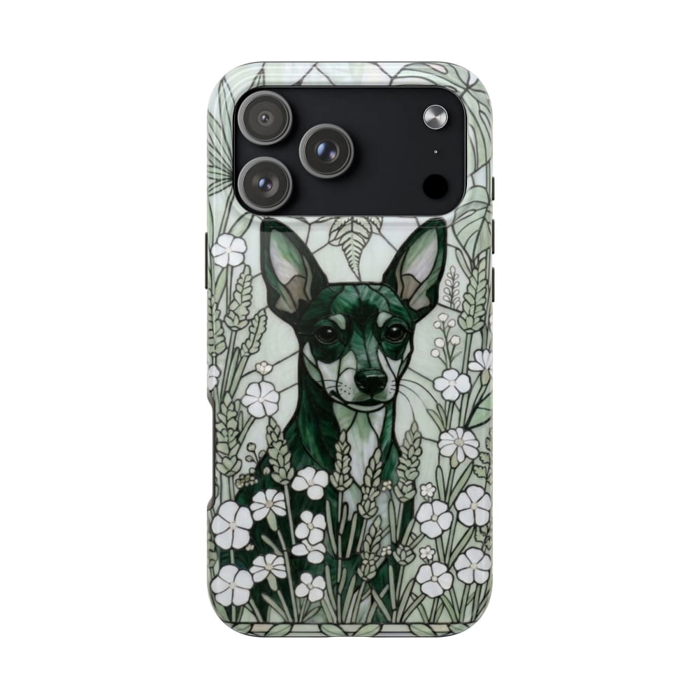 Mini Pinscher Stained Glass Style Tough Case, Botanical Green Theme - iPhone 17 Pro Max - Phone Case