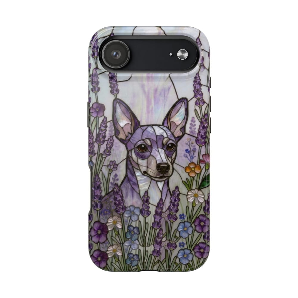 Mini Pinscher Stained Glass Style Tough Case, Lavender Floral Theme - iPhone 17 Air - Phone Case