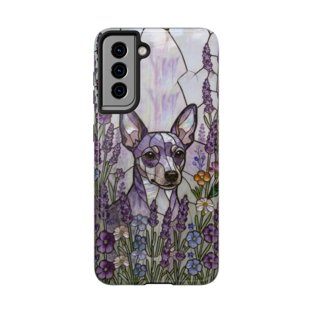 Mini Pinscher Stained Glass Style Tough Case, Lavender Floral Theme - Samsung Galaxy S21 - Phone Case