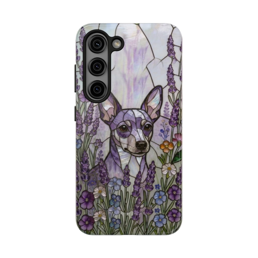 Mini Pinscher Stained Glass Style Tough Case, Lavender Floral Theme - Samsung Galaxy S23 - Phone Case