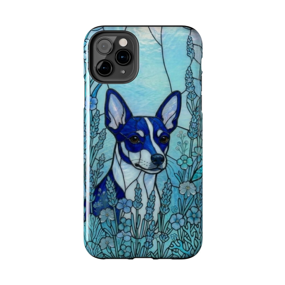 Mini Pinscher Stained Glass Style Tough Case, Ocean Blue Theme - iPhone 11 Pro Max - Phone Case