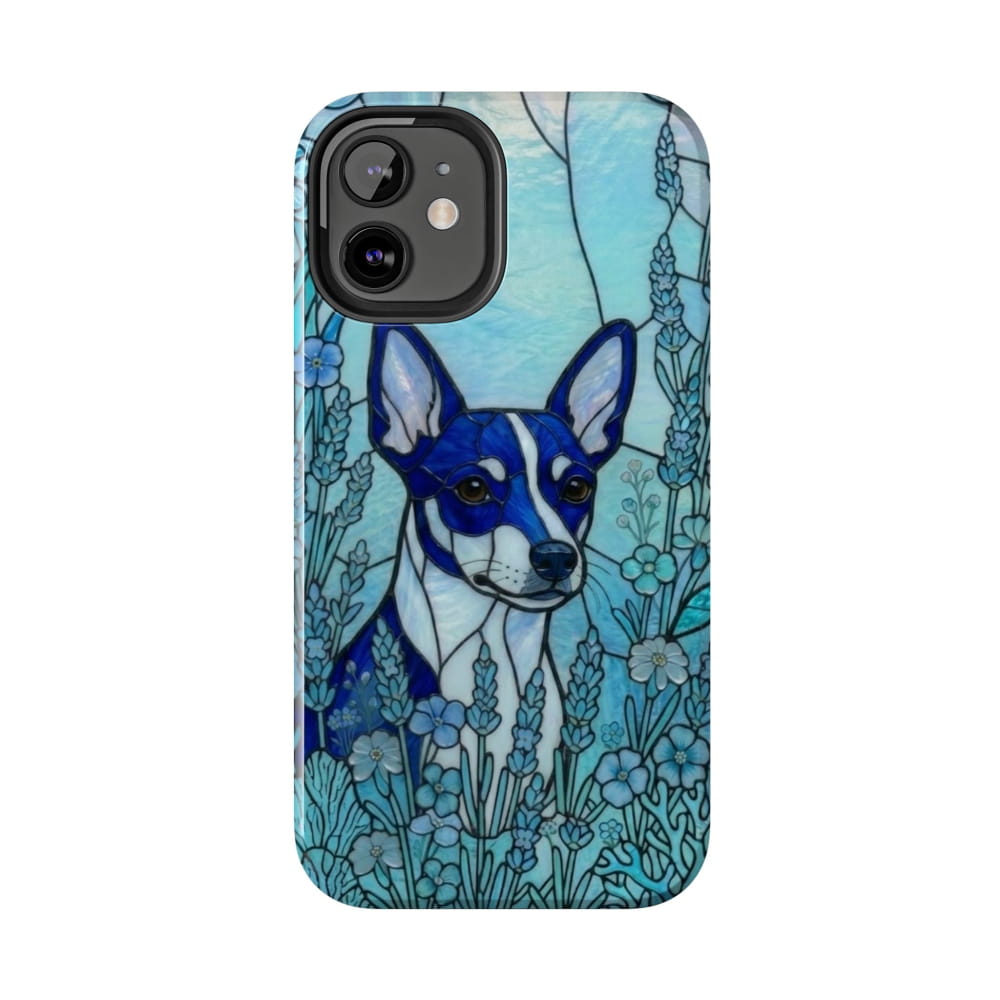 Mini Pinscher Stained Glass Style Tough Case, Ocean Blue Theme - iPhone 12 Mini - Phone Case