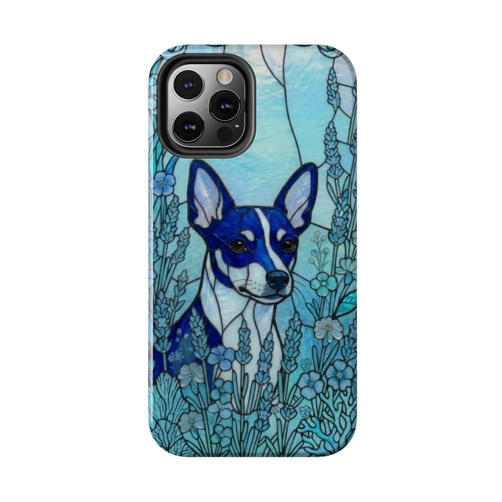Mini Pinscher Stained Glass Style Tough Case, Ocean Blue Theme - iPhone 12 Pro - Phone Case