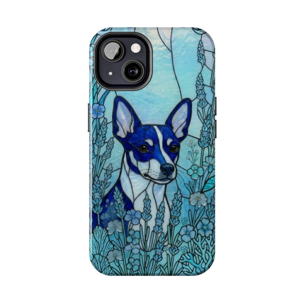 Mini Pinscher Stained Glass Style Tough Case, Ocean Blue Theme - iPhone 13 - Phone Case