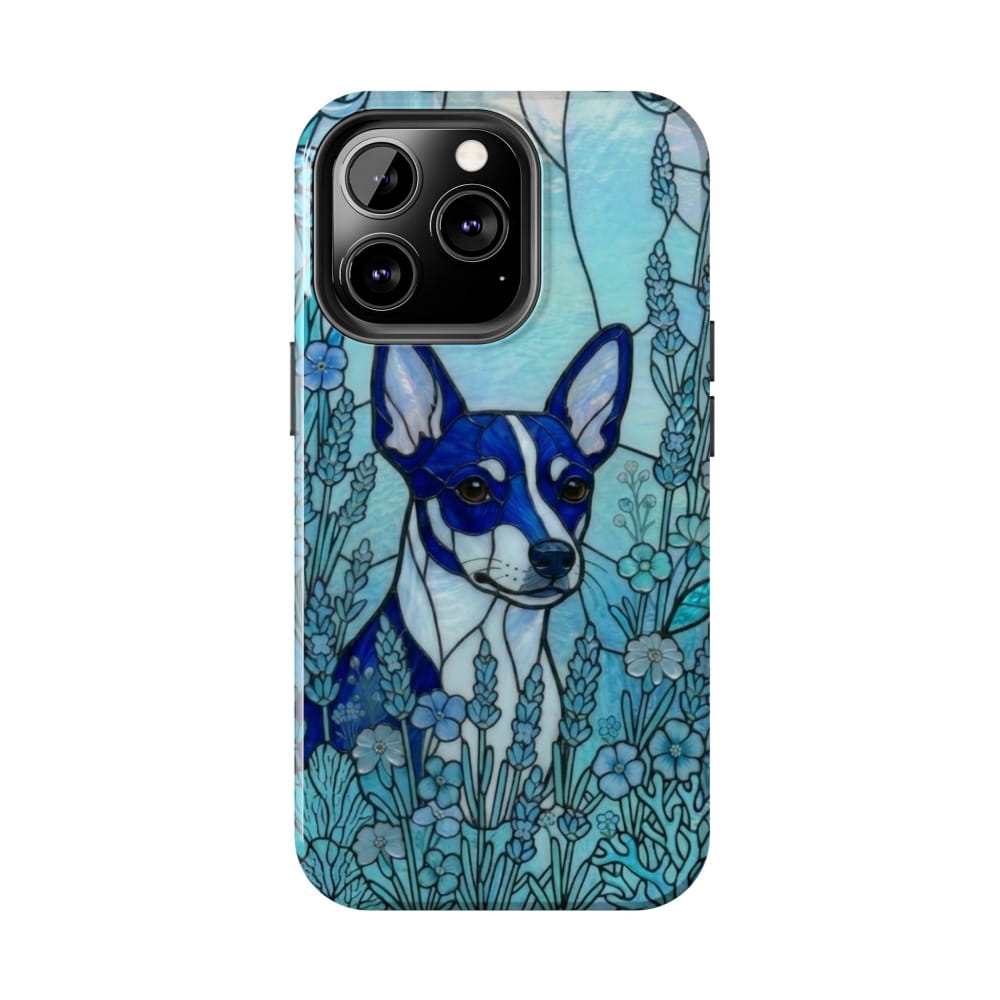 Mini Pinscher Stained Glass Style Tough Case, Ocean Blue Theme - iPhone 13 Pro - Phone Case