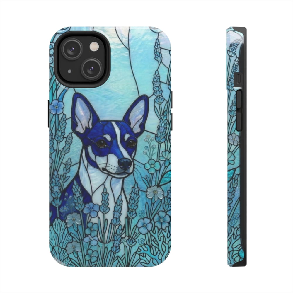 Mini Pinscher Stained Glass Style Tough Case, Ocean Blue Theme - iPhone 14 - Phone Case