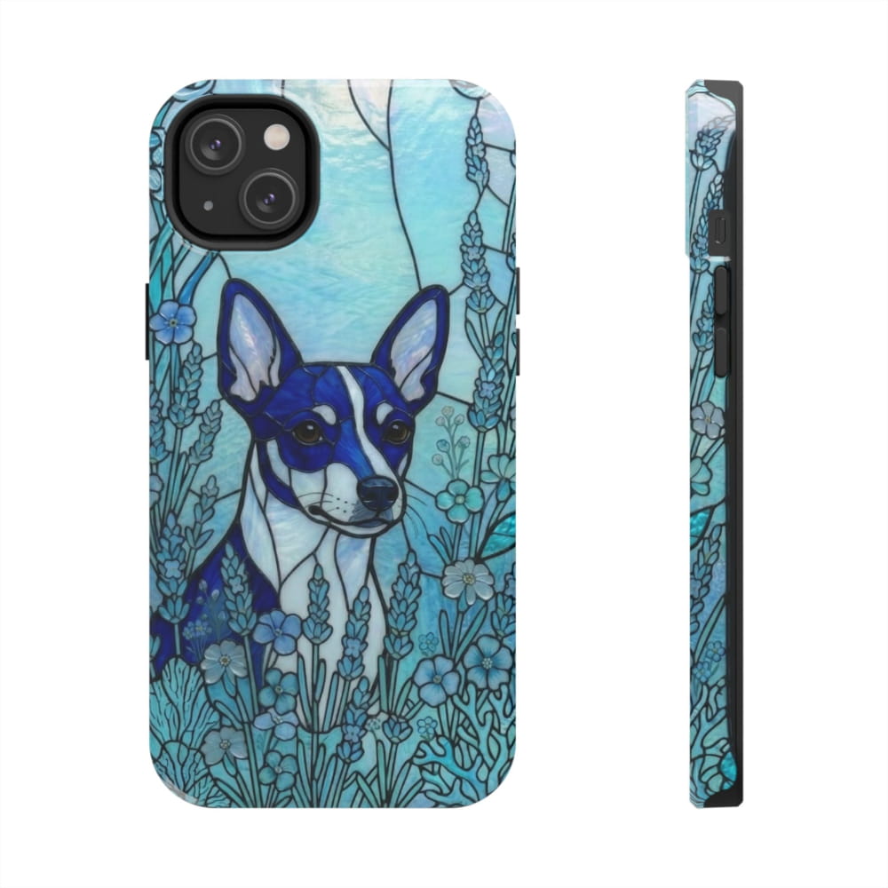 Mini Pinscher Stained Glass Style Tough Case, Ocean Blue Theme - iPhone 14 Plus - Phone Case
