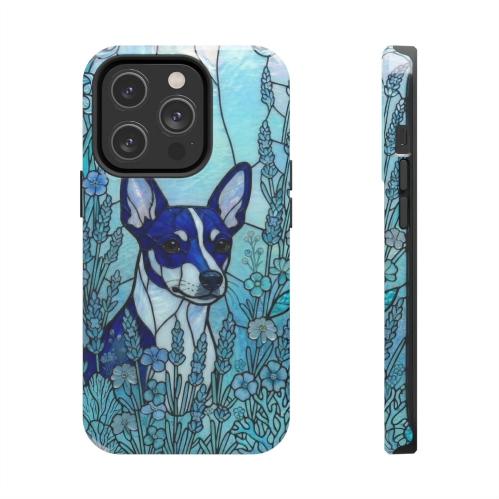 Mini Pinscher Stained Glass Style Tough Case, Ocean Blue Theme - iPhone 14 Pro - Phone Case