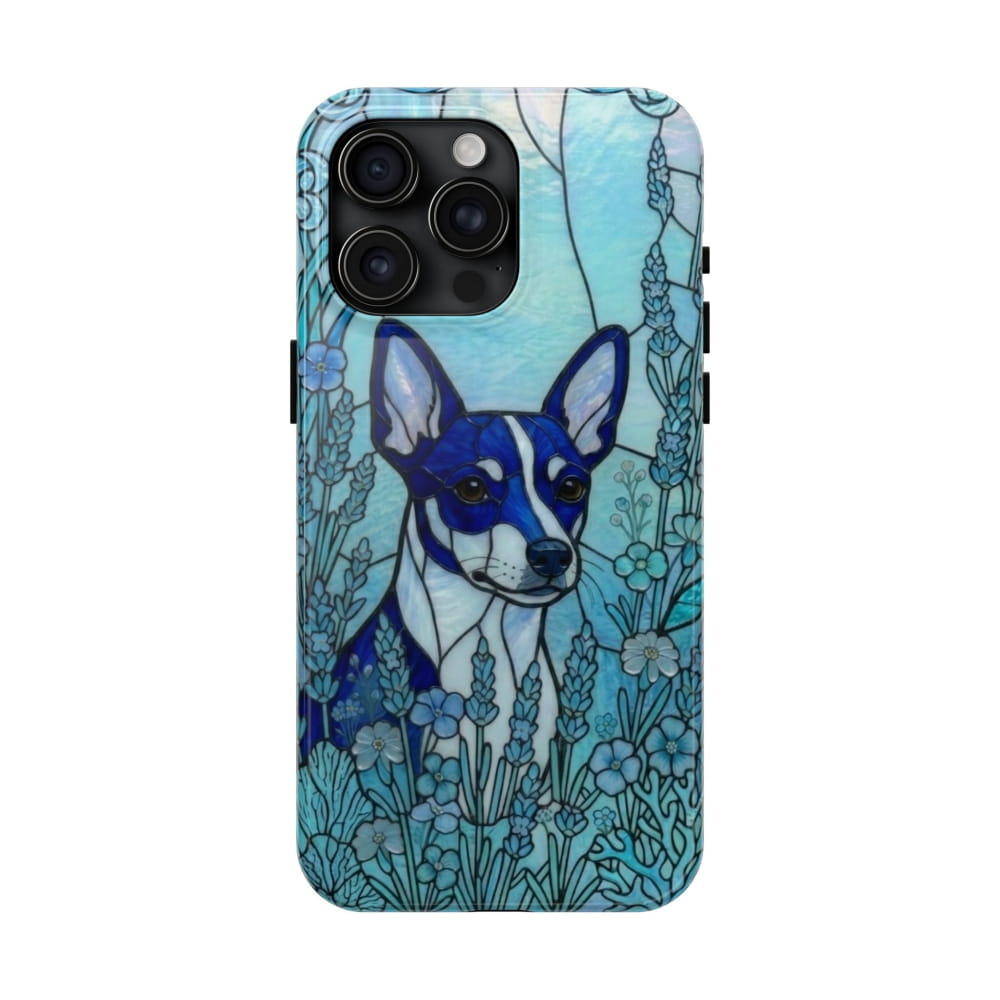 Mini Pinscher Stained Glass Style Tough Case, Ocean Blue Theme - iPhone 15 Pro Max - Phone Case