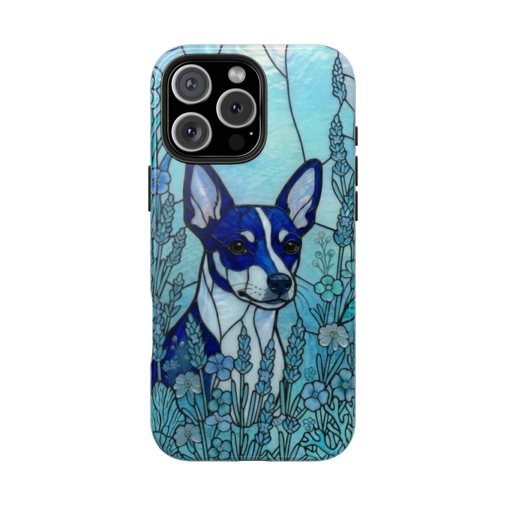 Mini Pinscher Stained Glass Style Tough Case, Ocean Blue Theme - iPhone 16 Pro Max - Phone Case