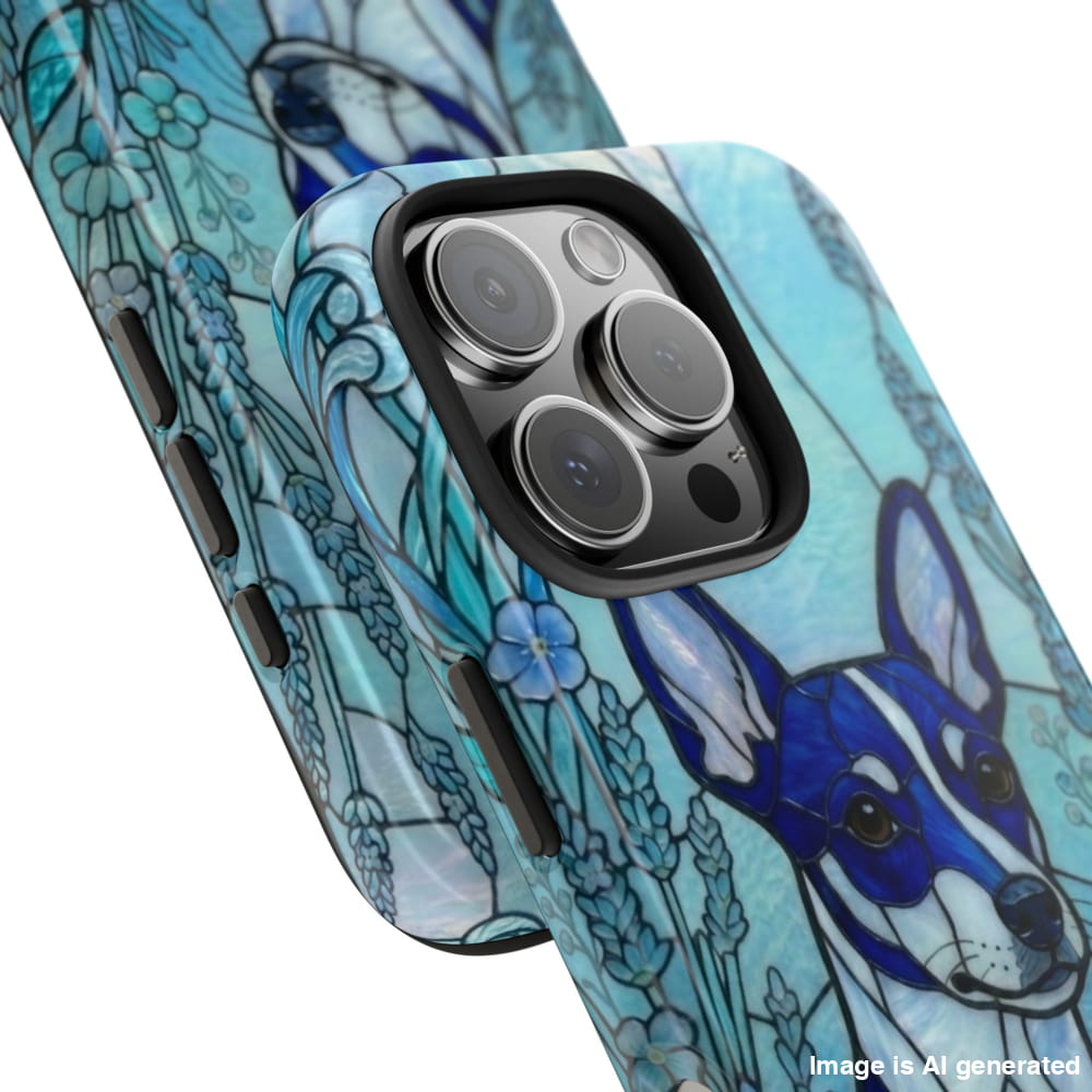 Mini Pinscher Stained Glass Style Tough Case, Ocean Blue Theme - iPhone 16 Pro - Phone Case