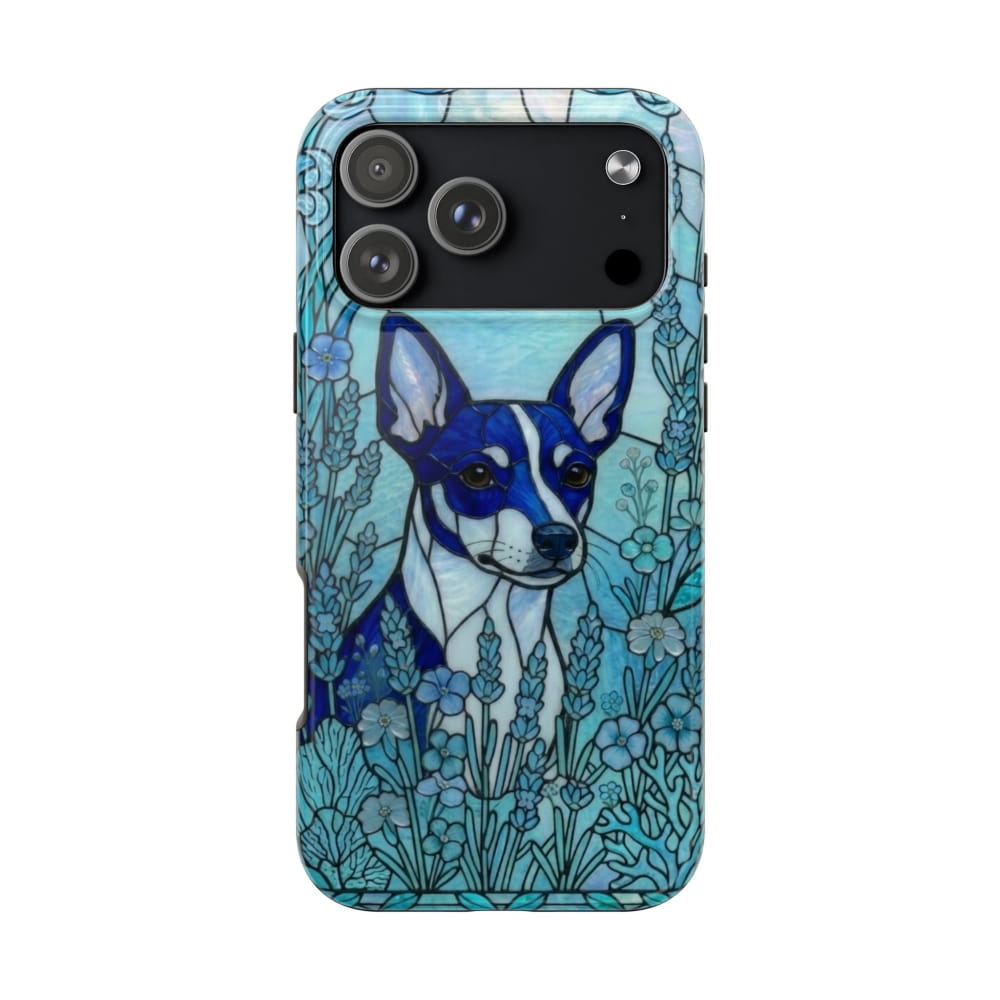 Mini Pinscher Stained Glass Style Tough Case, Ocean Blue Theme - iPhone 17 Pro Max - Phone Case