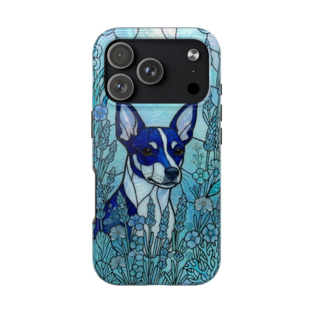 Mini Pinscher Stained Glass Style Tough Case, Ocean Blue Theme - iPhone 17 Pro - Phone Case