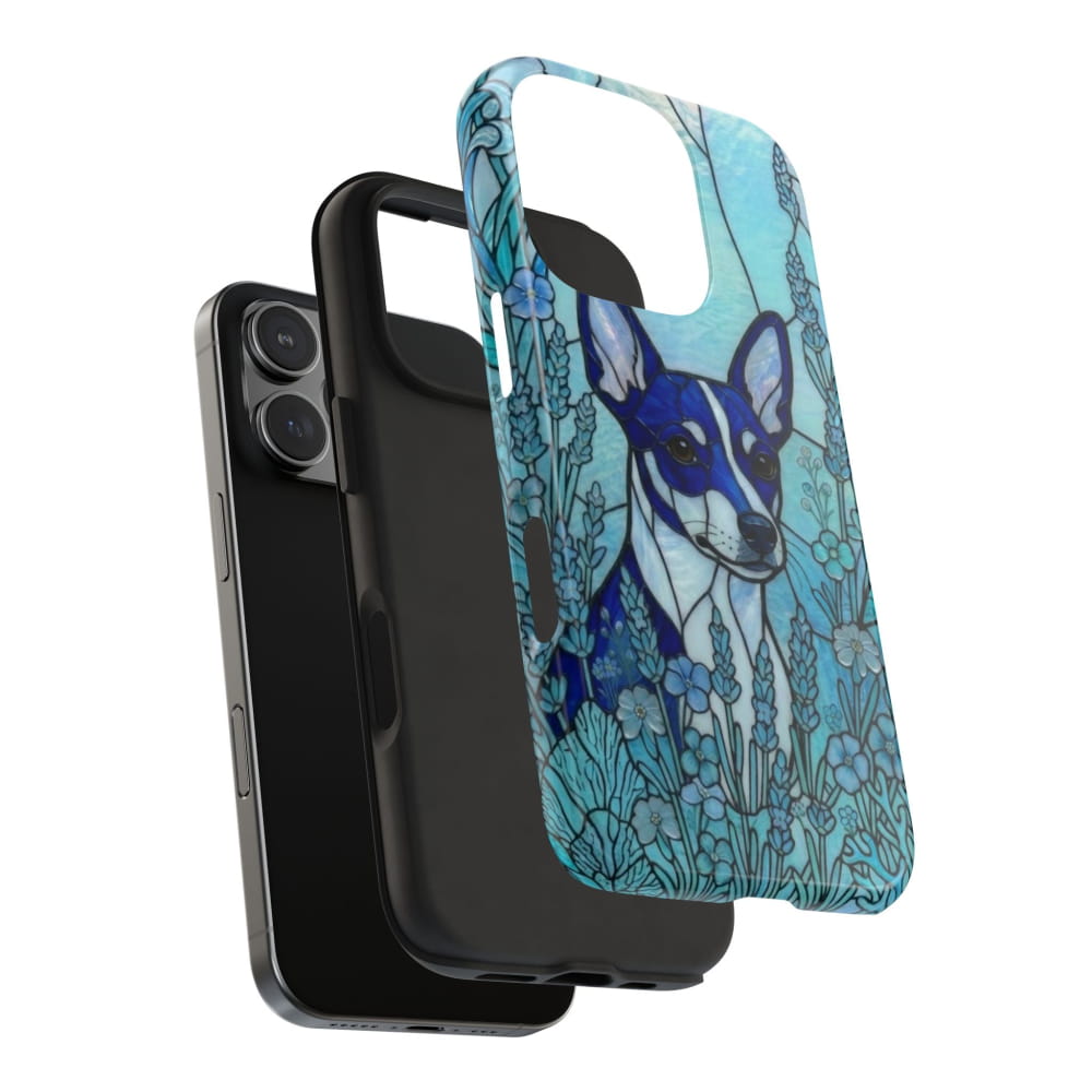Mini Pinscher Stained Glass Style Tough Case, Ocean Blue Theme - Phone Case