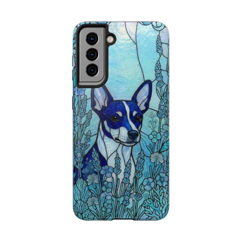 Mini Pinscher Stained Glass Style Tough Case, Ocean Blue Theme - Samsung Galaxy S21 - Phone Case