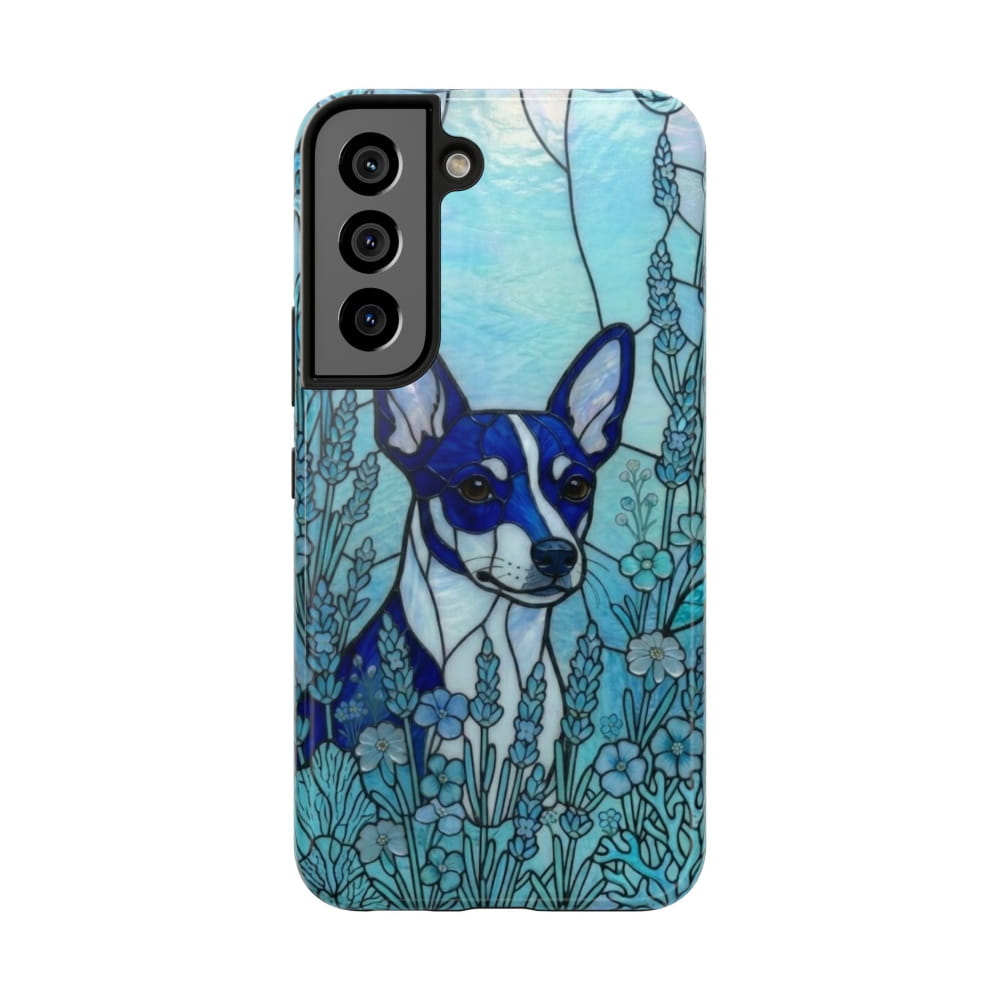 Mini Pinscher Stained Glass Style Tough Case, Ocean Blue Theme - Samsung Galaxy S22 - Phone Case