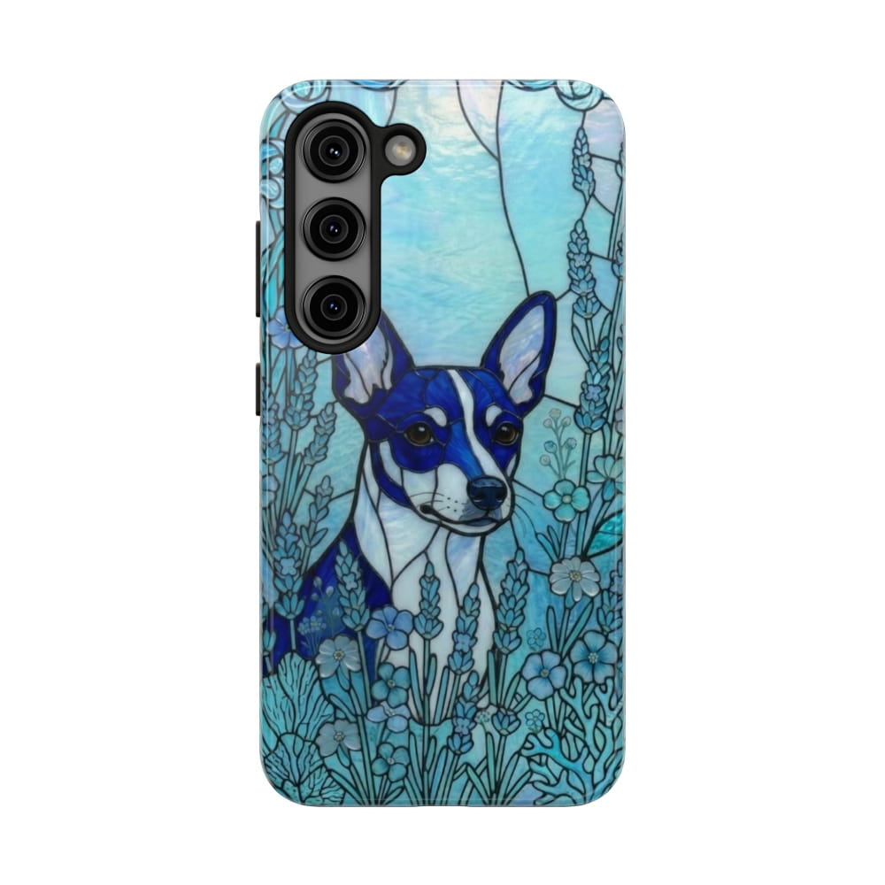 Mini Pinscher Stained Glass Style Tough Case, Ocean Blue Theme - Samsung Galaxy S23 - Phone Case