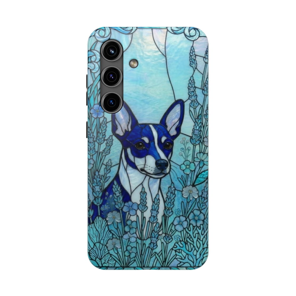 Mini Pinscher Stained Glass Style Tough Case, Ocean Blue Theme - Samsung Galaxy S24 - Phone Case