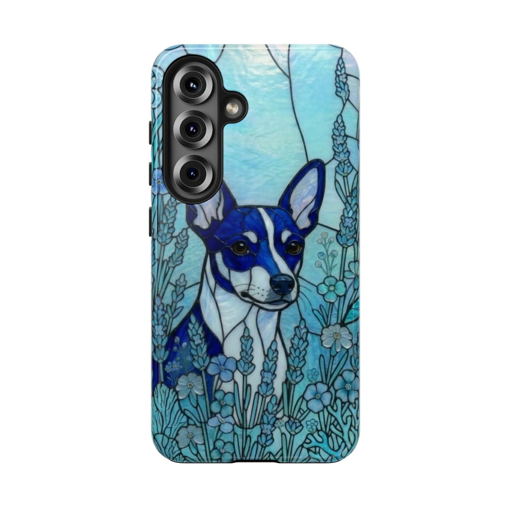Mini Pinscher Stained Glass Style Tough Case, Ocean Blue Theme - Samsung Galaxy S25 - Phone Case
