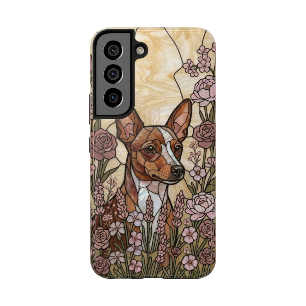 Mini Pinscher Stained Glass Style Tough Case, Rose Garden Theme - Samsung Galaxy S22 - Phone Case