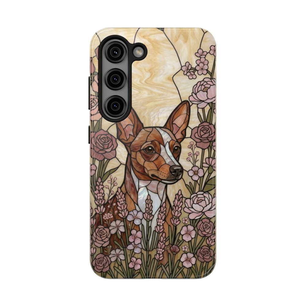 Mini Pinscher Stained Glass Style Tough Case, Rose Garden Theme - Samsung Galaxy S23 - Phone Case