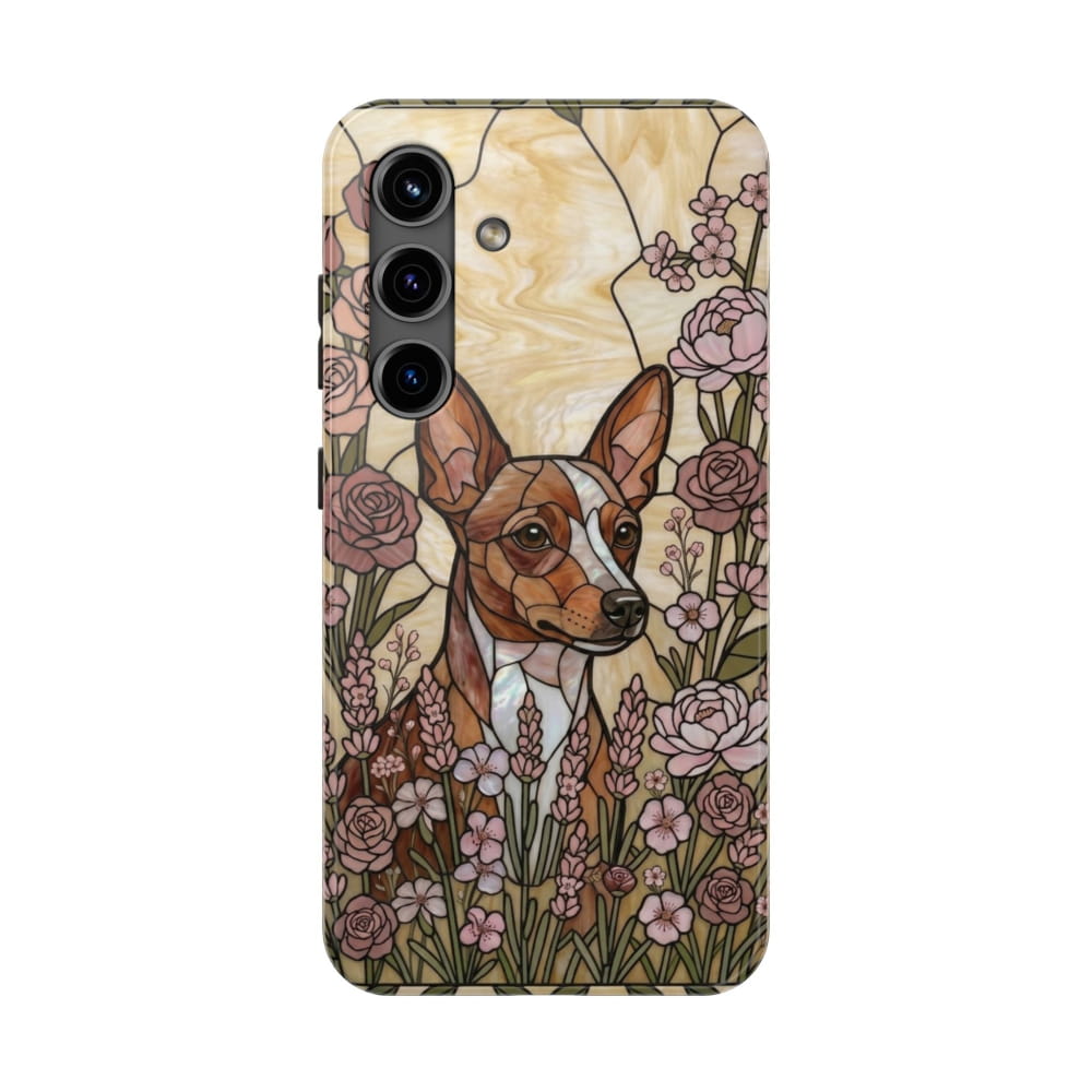 Mini Pinscher Stained Glass Style Tough Case, Rose Garden Theme - Samsung Galaxy S24 - Phone Case