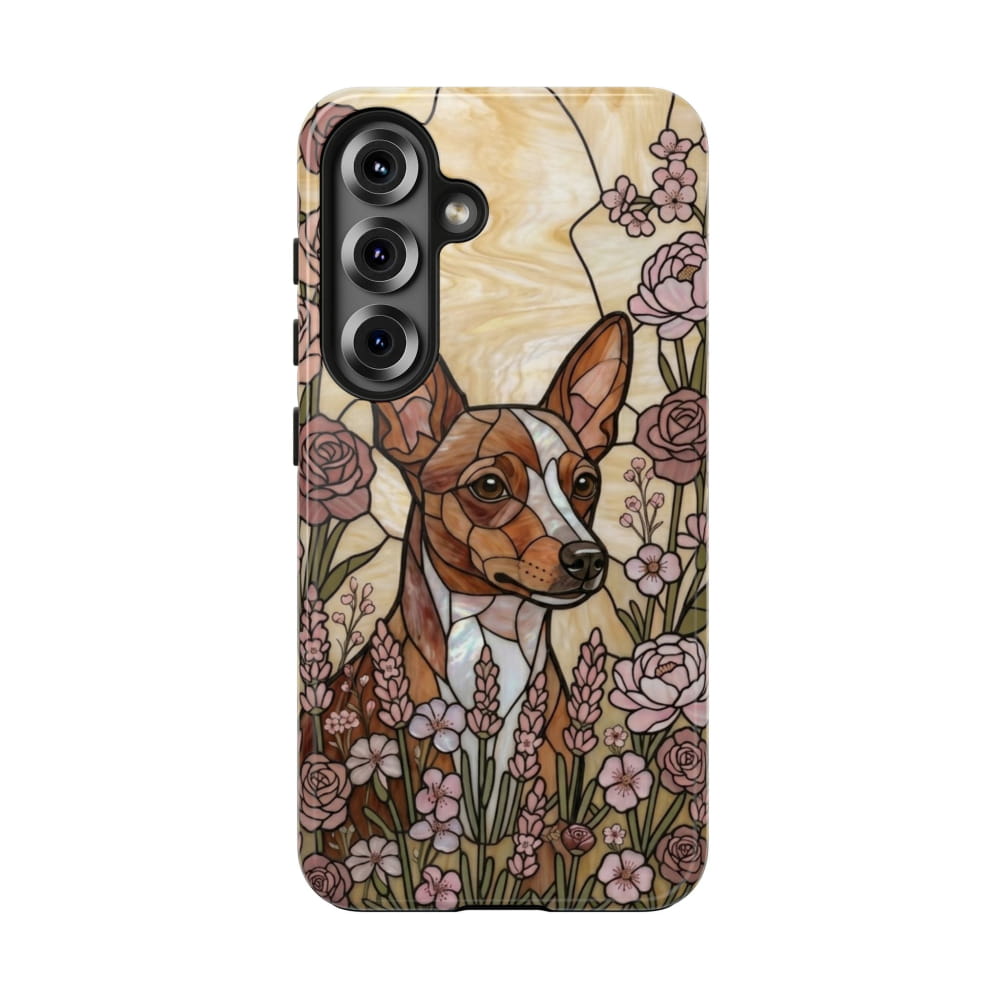 Mini Pinscher Stained Glass Style Tough Case, Rose Garden Theme - Samsung Galaxy S25 - Phone Case