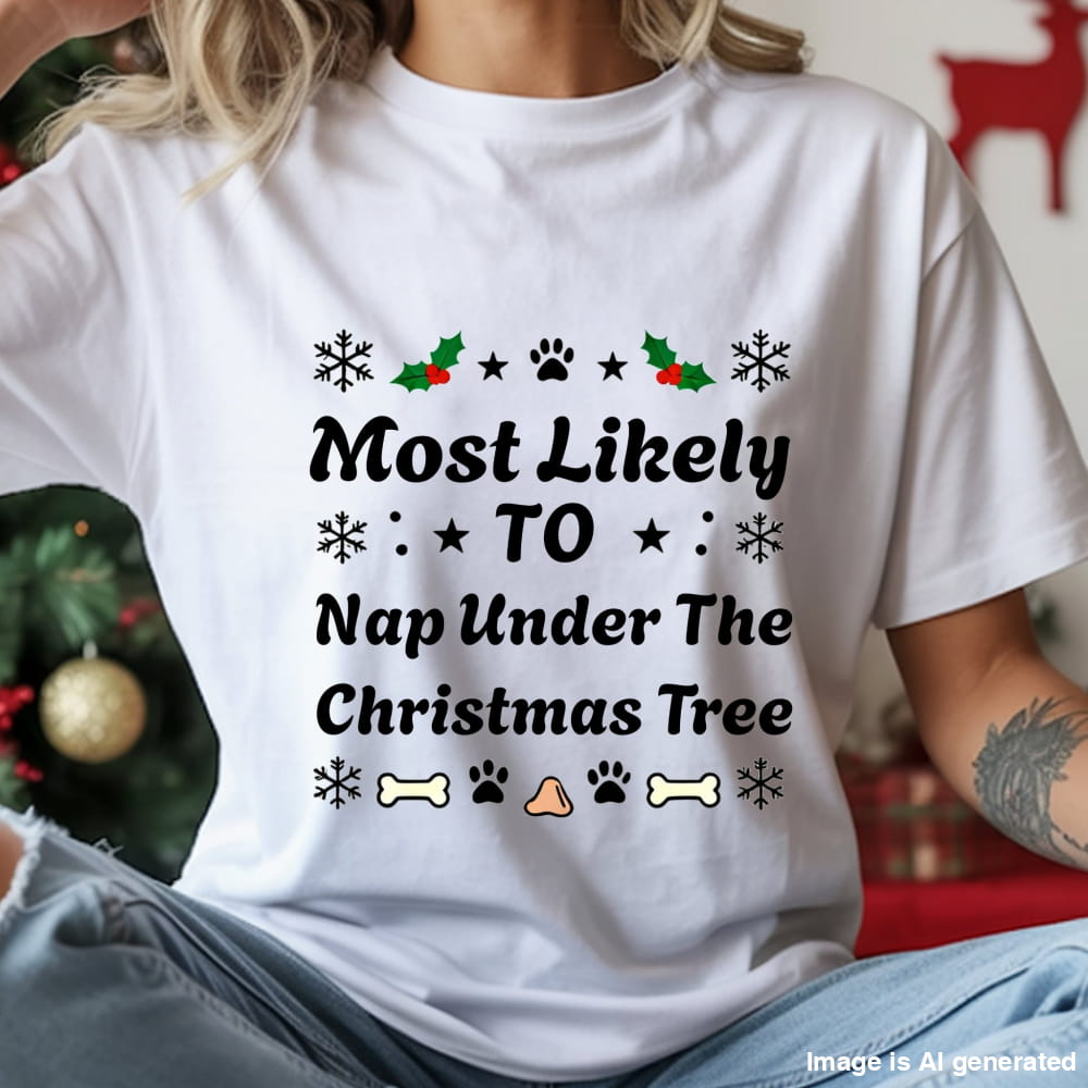 Most Likely To Nap Under The Christmas Tree - Funny Christmas Dog Lover Premium Unisex Tee - T-SHIRTS