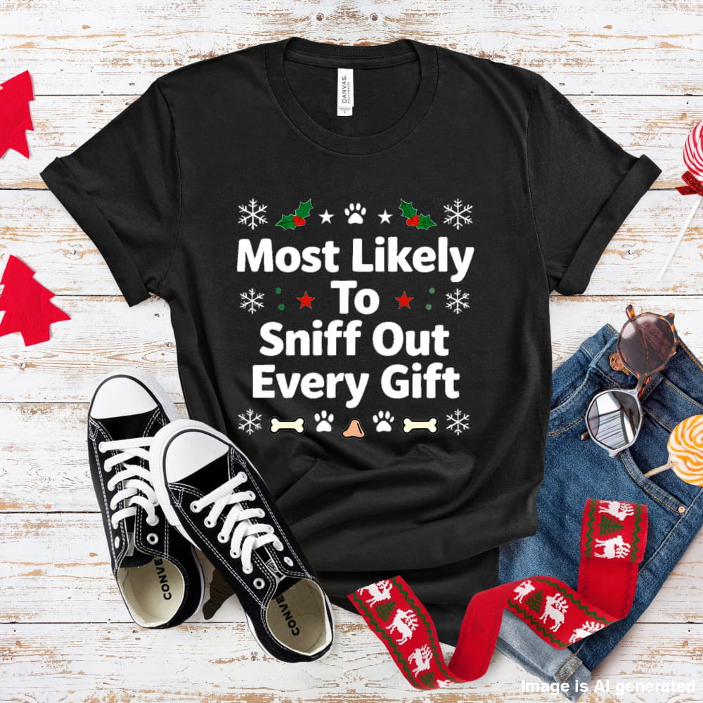 Most Likely To Sniff Out Every Gift - Funny Christmas Dog Lover Premium Unisex Tee - Black / S - T-SHIRTS