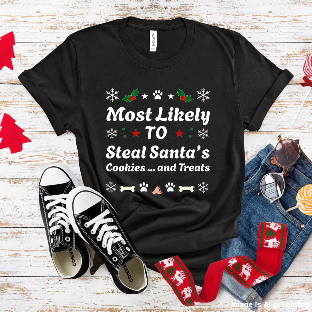 Most Likely To Steal Santa’s Treats - Funny Christmas Dog Lover Premium Unisex Tee - Black / S - T-SHIRTS