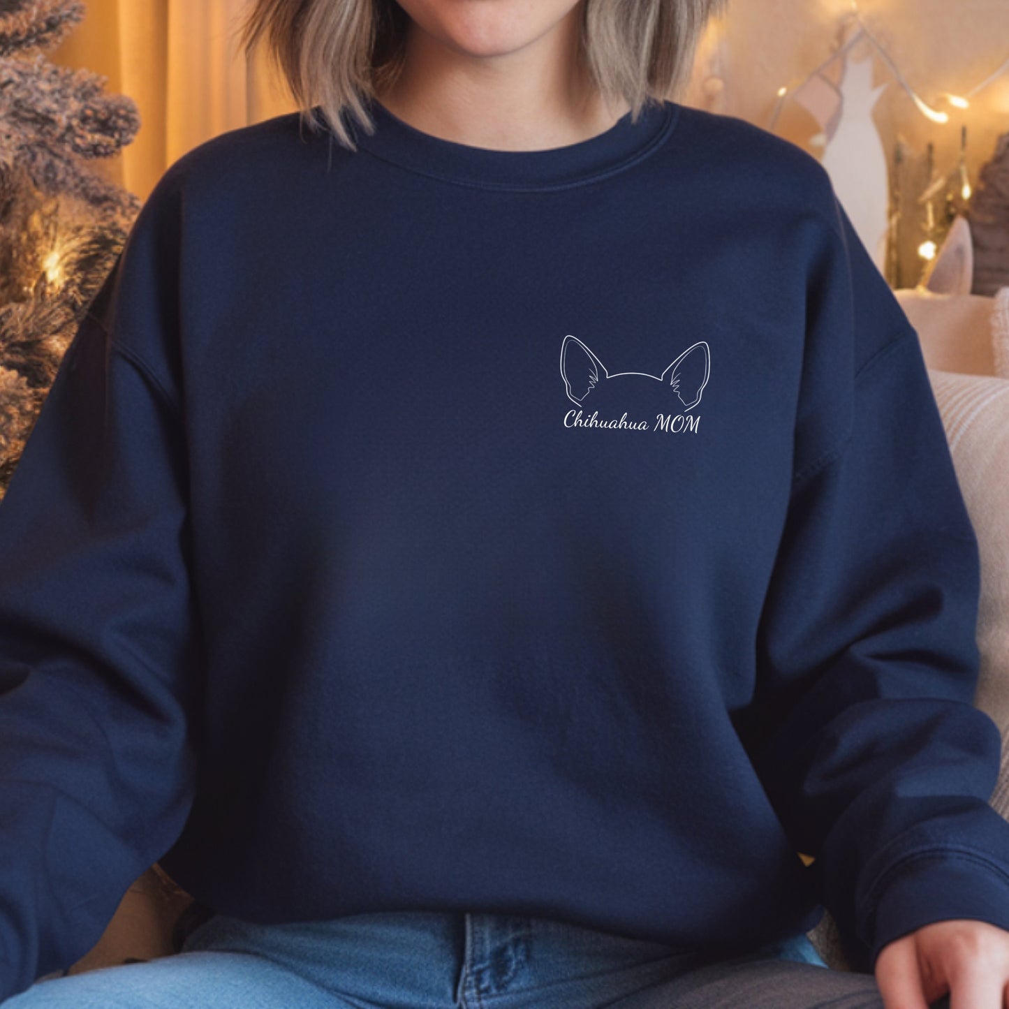 "Chihuahua MOM" Premium Sweatshirt – Minimal Outline Gift for Dog Lovers