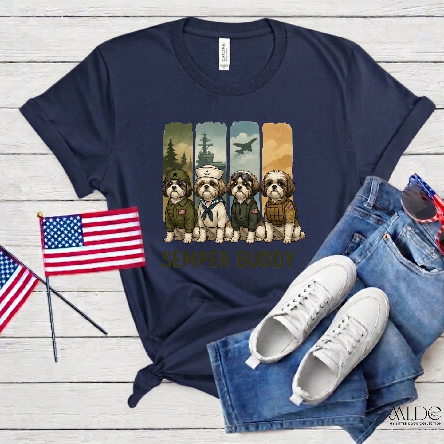 Semper Buddy Shih Tzu Premium Tee — Small Dog, Big Patriot