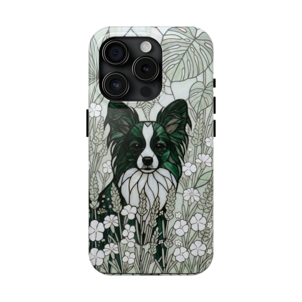 Papillon Stained Glass Style Tough Case, Botanical Green Theme - iPhone 15 Pro - Phone Case