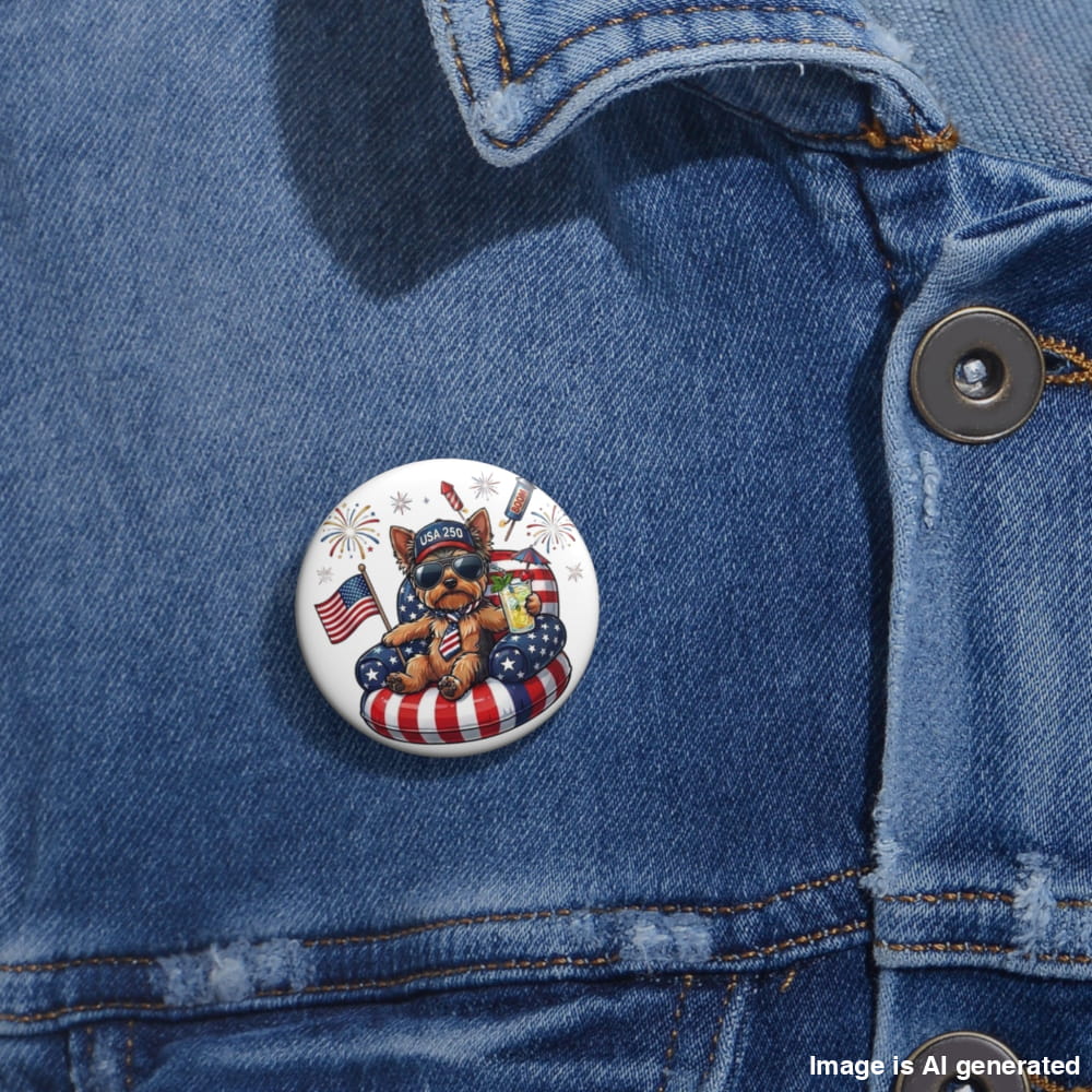 Button with bear design on a denim jacket