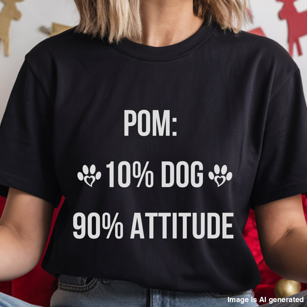 Person wearing a black t-shirt with humorous text design.