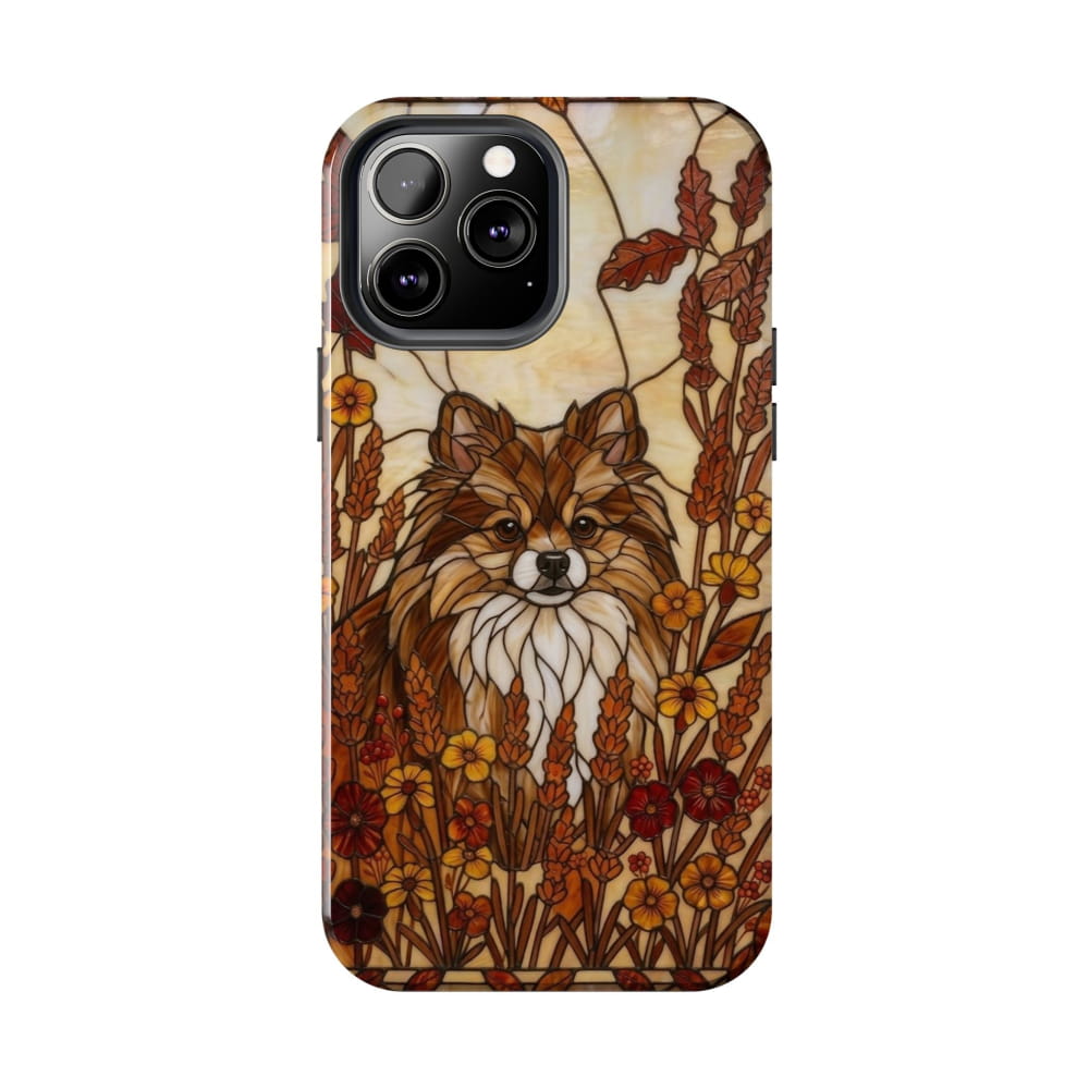 Pomeranian Stained Glass Style Tough Case, Autumn Warmth Theme - iPhone 13 Pro Max - Phone Case