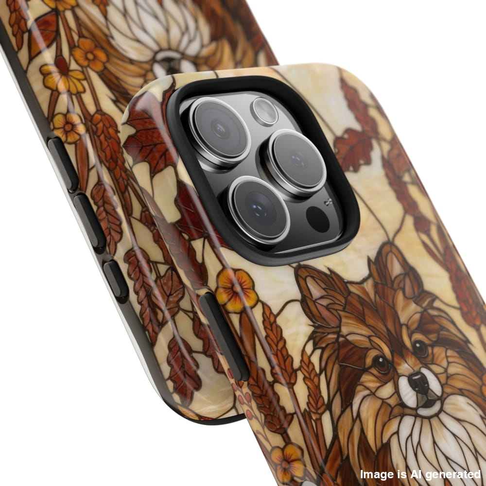 Pomeranian Stained Glass Style Tough Case, Autumn Warmth Theme - iPhone 16 Pro - Phone Case