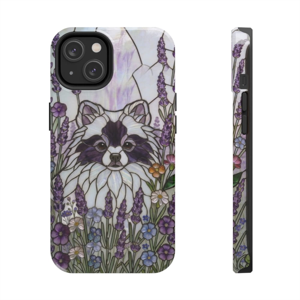 Pomeranian Stained Glass Style Tough Case, Lavender Floral Theme - iPhone 14 - Phone Case