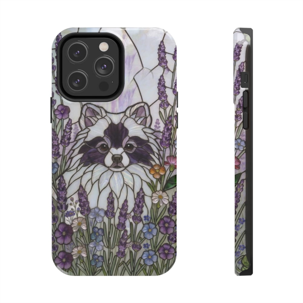 Pomeranian Stained Glass Style Tough Case, Lavender Floral Theme - iPhone 14 Pro Max - Phone Case