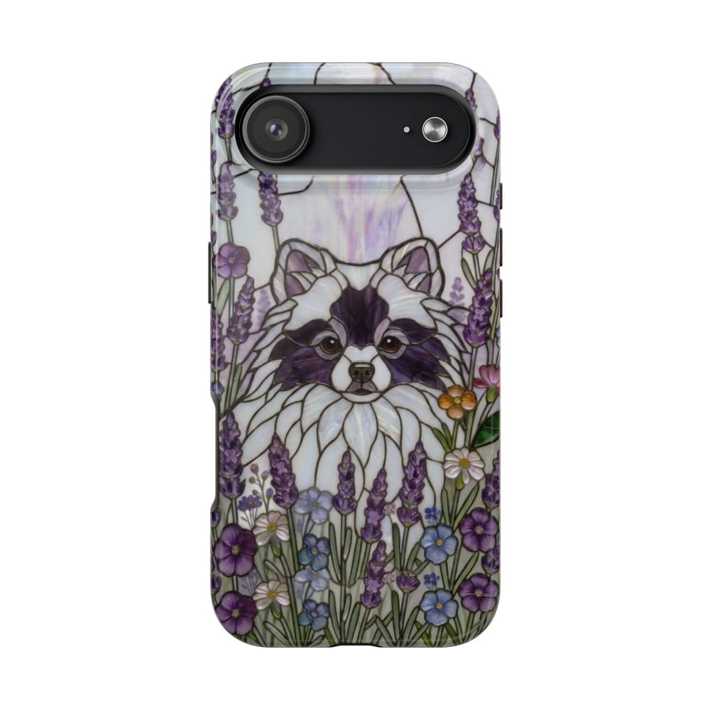 Pomeranian Stained Glass Style Tough Case, Lavender Floral Theme - iPhone 17 Air - Phone Case