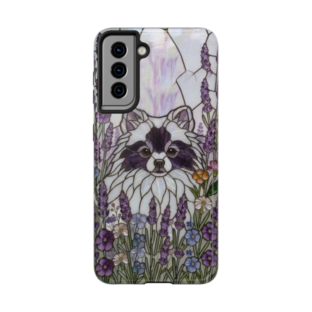 Pomeranian Stained Glass Style Tough Case, Lavender Floral Theme - Samsung Galaxy S21 - Phone Case