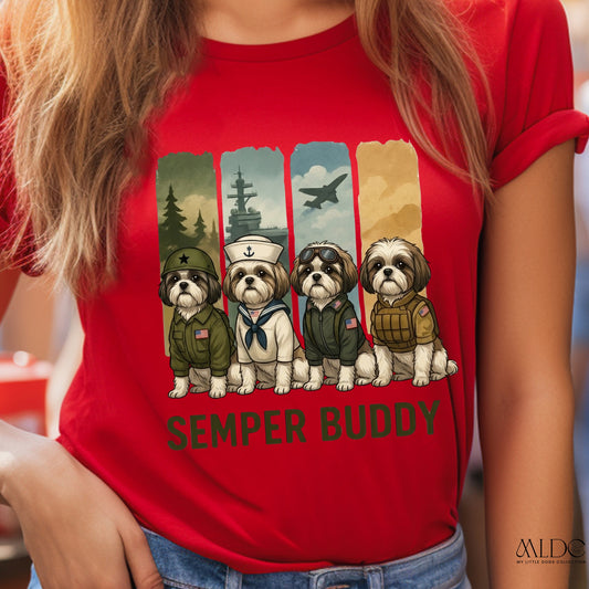 Semper Buddy Shih Tzu Premium Tee — Small Dog, Big Patriot