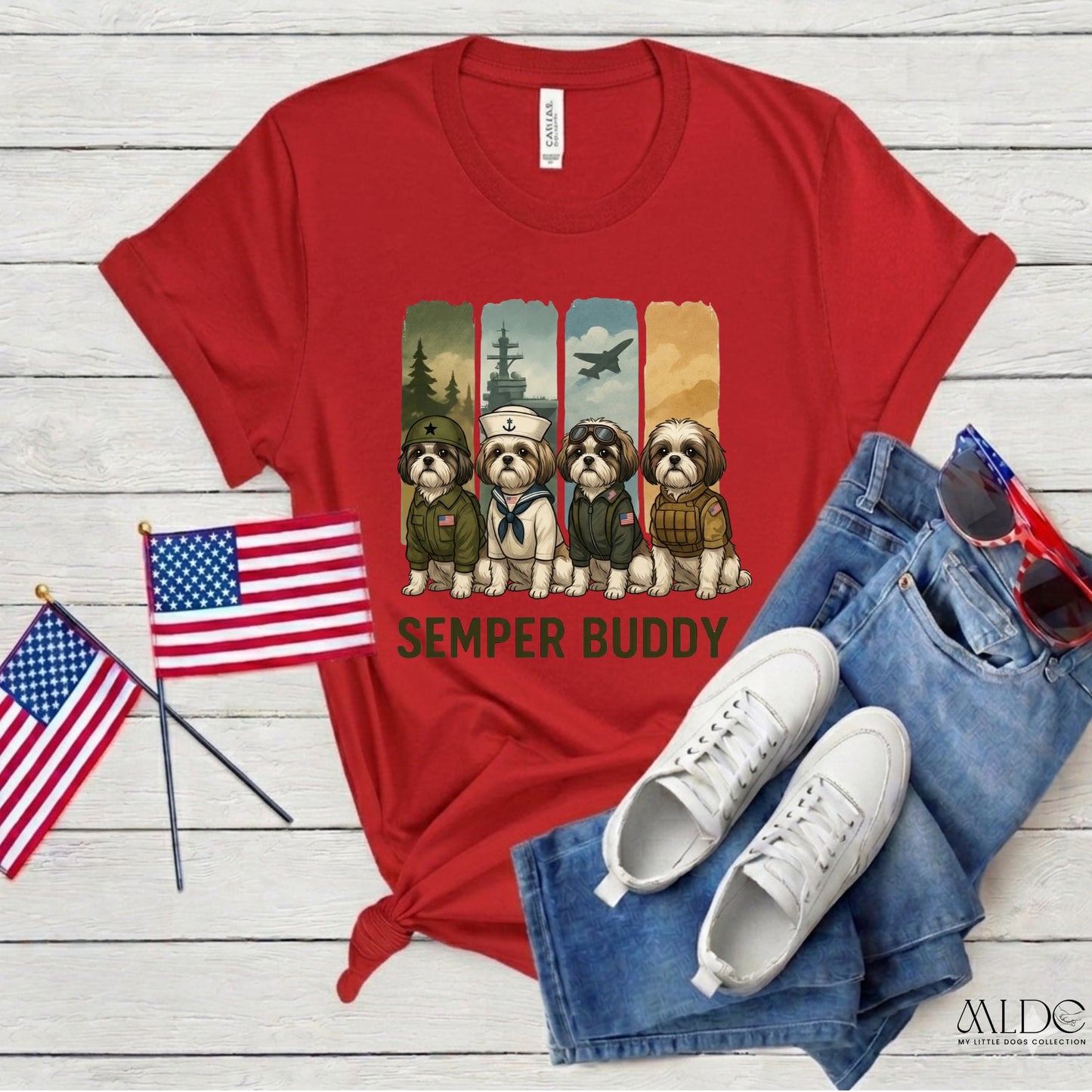Semper Buddy Shih Tzu Premium Tee — Small Dog, Big Patriot