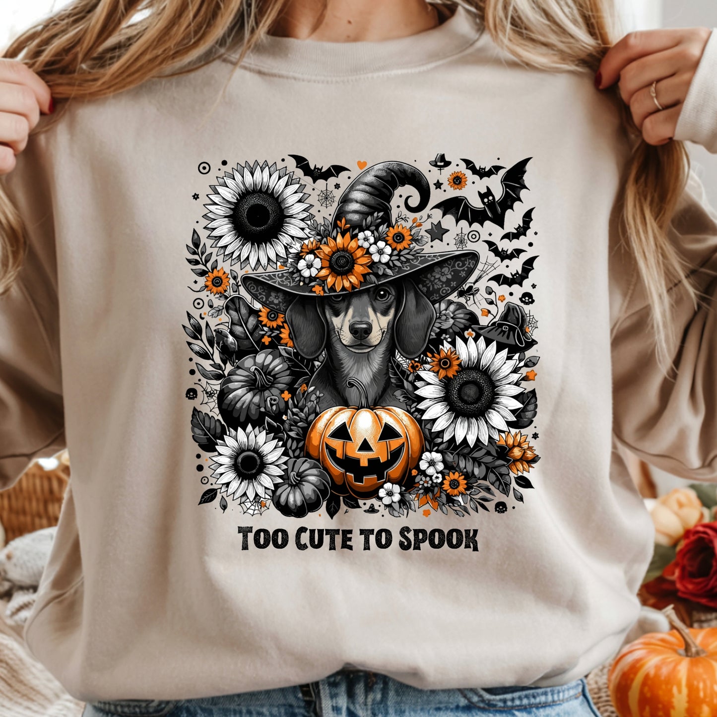 Too Cute to Spook – Halloween Dachshound Unisex Premium Sweatshirt