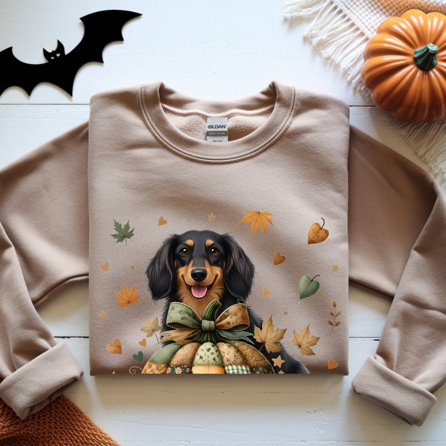Dachshound Fall Halloween Patchwork Premium Unisex Sweatshirt