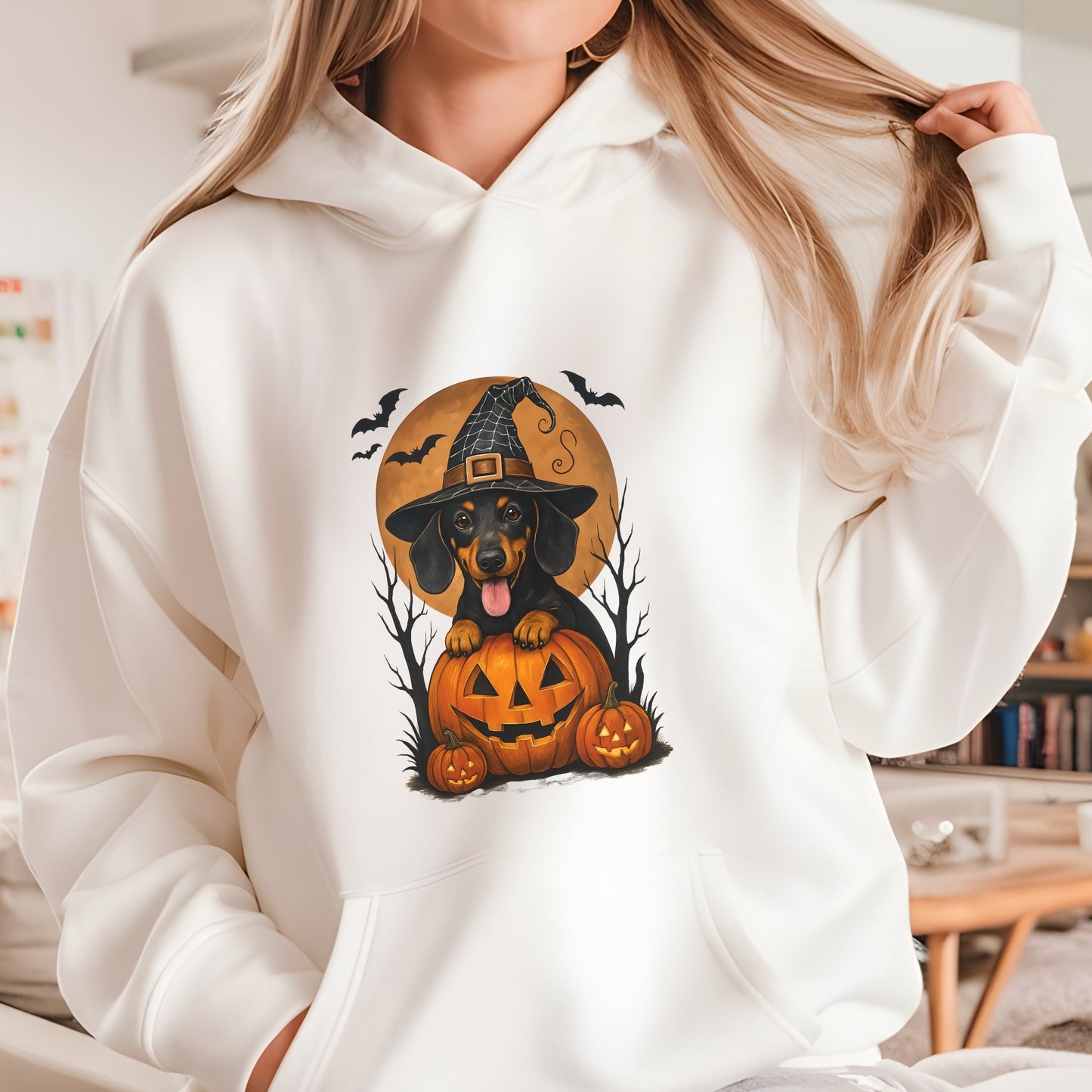 Cute Halloween Unisex Premium Hoodie Dachshound Witch